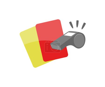 Illustration for Soccer sports referee yellow and red cards logo design. Soccer sports referee yellow and red cards with whistle. Football concept, Soccer, Sport game vector design and illustration. - Royalty Free Image