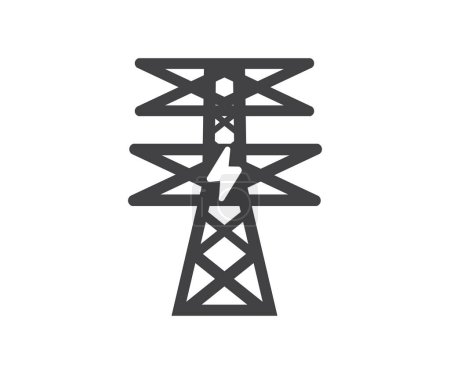 Illustration for Industrial high voltage power lines icon. High voltage tower logo design. Energy industry. Infrastructure, Electricity pylon silhouette. Electricity transmission towers vector design and illustration. - Royalty Free Image