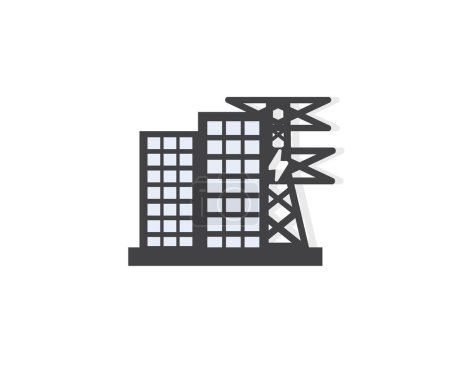 Ilustración de Torres de energía eléctrica de alto voltaje para el diseño del logotipo de transmisión y distribución de energía. Powerline red de paisajes de la ciudad icono de diseño de vectores e ilustración. - Imagen libre de derechos