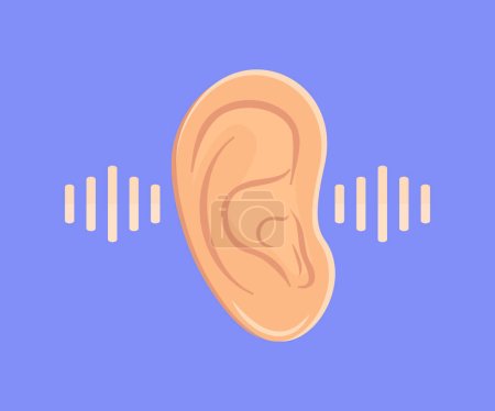 Téléchargez les illustrations : Oreille écoute, ouïe, conception de logo d'organe d'oreille humaine. Audience Audio Ondes sonores design vectoriel et illustration. - en licence libre de droit