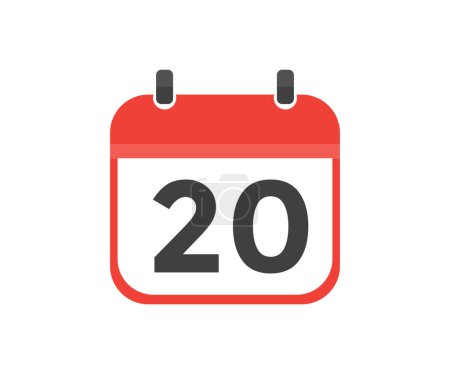 Illustration for Simple calendar with date 20 day twenty logo design. Calendar icon flat day 20. Reminder symbol. Event schedule date. Meeting appointment time vector design and illustration. - Royalty Free Image