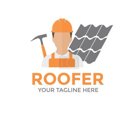 Travailler dur professionnel Roofer homme logo design. Profil de la personne, symbole Avatar, icône des hommes. Conception et illustration vectorielles professionnelles masculines de travailleur de toiture ou de charpentier.