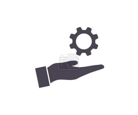 Hand holding gear, engineer symbol logo design. Development cogwheel symbol. Quality design element. Employee hands vector design and illustration.