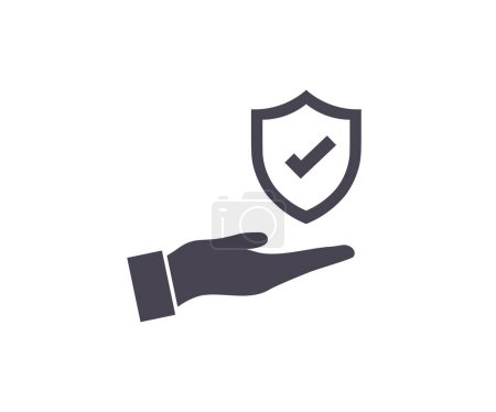 Hand holding Shield, Insurance icon. Quality design element. Policyholder protection symbol. Secure, Access, System Concept. Business Financial Warranty for Investment vector design and illustration.