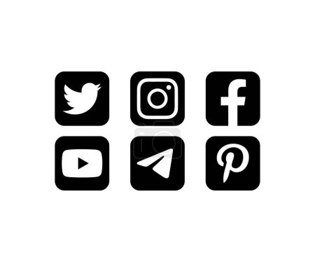 Illustration for Collection of popular social media logo: Twitter, Instagram, Facebook, YouTube, Telegram, Pinterest. Social media icons. Collection of popular social media vector design and illustration. - Royalty Free Image