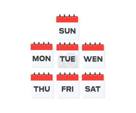 Icons with calendar days week logo design. Days week: monday, tuesday, wednesday, thursday, friday, saturday, sunday. Meeting Deadlines icon. Time management vector design and illustration.