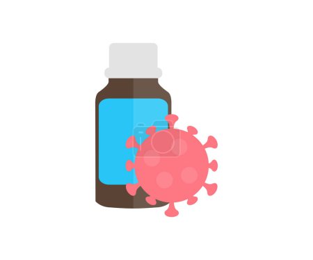 Illustration for Brown medicine bottle with label and blank and infection virus logo design. Pharmacy treatment, health, medication vitamin vector design and illustration. - Royalty Free Image