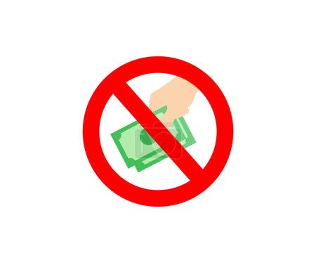 Illustration for Stop corruption sign icon. Anti-corruption concept hand giving money. No corruption concept vector design and illustration. - Royalty Free Image