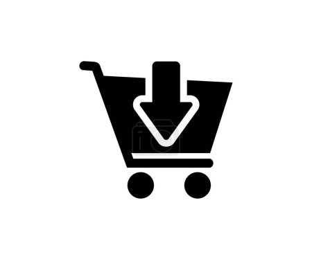 Illustration for Shop cart icon, buy symbol. Shopping cart with arrow down icon design. Internet shop buy symbol sign, shopping basket vector design and illustration. - Royalty Free Image
