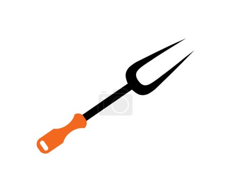 Illustration for Large BBQ fork with wooden handle icon logo design. Barbecue or BBQ symbol silhouette vector design and illustration. - Royalty Free Image
