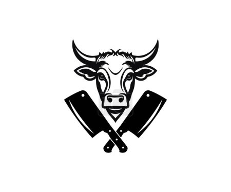 Illustration for Bull head butchery logo design. Meat shop, b-b-q emblems. butchery shop, retro food labels, badges, insignia. Meat shop, butchery. Meat business vector design and illustration. - Royalty Free Image