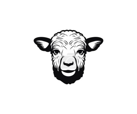 Téléchargez les illustrations : Mignon mouton ou agneau tête logo design. Conception tête de mouton sur fond blanc. Animals sauvages conception vectorielle et illustration. - en licence libre de droit