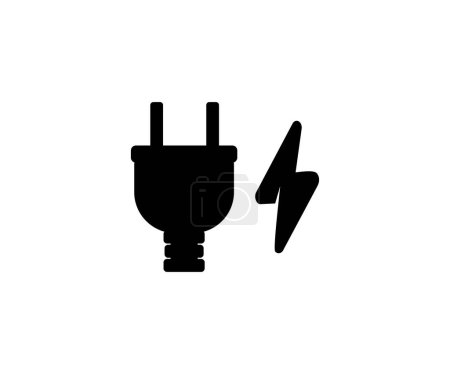 Ilustración de Enchufe eléctrico con símbolo de iluminación y diseño de icono de cable negro. Plug con alambre simple glifo pictograma símbolo vector diseño e ilustración. - Imagen libre de derechos