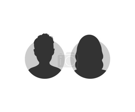 Illustration for Male and female face silhouette or icon. Male and Female face silhouette. Profile picture, portrait symbol. User member. Circle button with avatar photo silhouette vector design and illustration. - Royalty Free Image