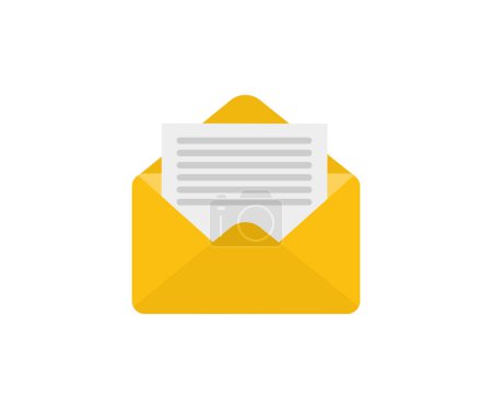 Offener Umschlag mit einem Brief. Briefumschlag-Posteingang mit Korrespondenz-Text-Dokument-Vektor-Design und Illustration. 
