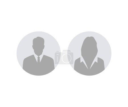 Geschäftsmann und Geschäftsfrau Avatarprofil. Männliche Silhouette mit Büroanzug und Krawatte und weibliche Gesichtssilhouette. Profilbild, Porträtsymbol. Kreis-Taste mit Avatar-Silhouette-Vektor-Design.