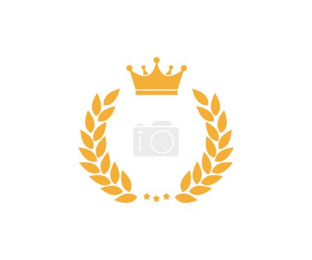 Corona de oro laurel corona diseño logo ganador. Cinta de marco laurel primer lugar ganador de la corona de oro etiquetas de clasificación de premios, diseño de vectores de iconos e ilustración. 