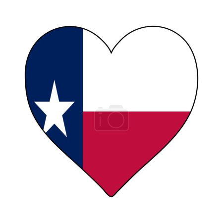 Ilustración de Bandera en forma de corazón de Texas. Me encanta Texas. Visita Texas. América del Norte. América. Ilustración vectorial Diseño gráfico. - Imagen libre de derechos