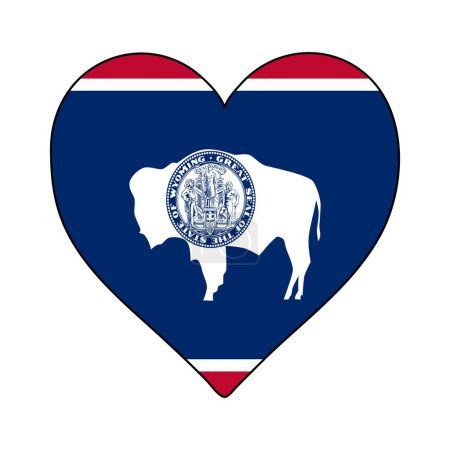 Ilustración de Wyoming Heart Shape Flag. Me encanta Wyoming. Visita Wyoming. América del Norte. América. Ilustración vectorial Diseño gráfico. - Imagen libre de derechos