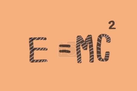 Foto de Fuente manuscrita de la fórmula Physics Emc2. Energía es igual a masa por la velocidad de la luz al cuadrado, fondo naranja. Concepto, educación. La teoría de la relatividad de la masa y la energía de Einstein.. - Imagen libre de derechos