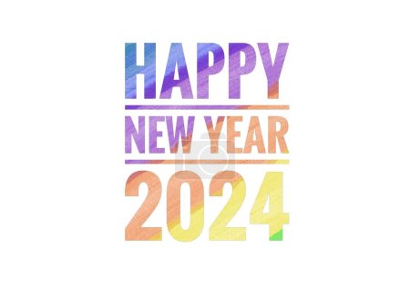 Foto de Feliz Año Nuevo 2024, texto colorido sobre fondo blanco. Concepto, tarjeta de felicitación para acoger el nuevo año 2024. Celebración en todo el mundo. Diseño para decoración. - Imagen libre de derechos