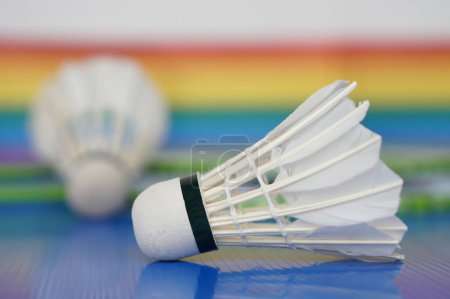 Badminton shuttlecock, sport equipments. Concept, sport, exercise, recreation activity for good health. Popular sport for all genders and LGBTQ+ worldwide.   