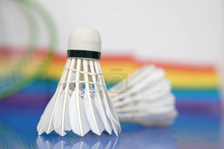 Badminton shuttlecock, sport equipments. Concept, sport, exercise, recreation activity for good health. Popular sport for all genders and LGBTQ+ worldwide.   