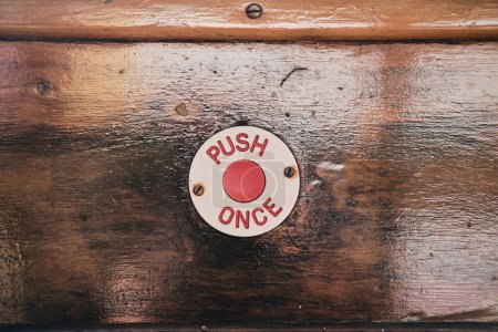 Photo for Push button on Old forgotten rusty Blackpool trams. Famous iconic seaside tourist attraction transport carriages. Rusting historic iconic trams rusting and rotting in a scrapyard. - Royalty Free Image
