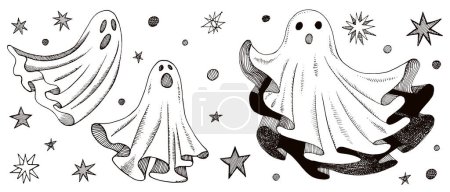 Illustration for Ghost. Halloween animal. Vector Hand Drawn. Line art. Sketch Illustration - Royalty Free Image