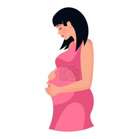 Illustration for Pregnant girl hugs her belly. Happy motherhood illustration - Royalty Free Image