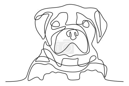 Illustration for Cute little bulldog, one line outline drawing. Dog is Human's friend. Drawing for a tattoo. Pet illustration - Royalty Free Image