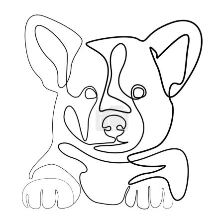 Illustration for Outline drawing of corgi puppy, dog illustration. A dog's face drawn with lines. Dog is Human's friend - Royalty Free Image