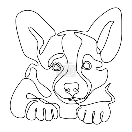 Illustration for Outline drawing of corgi puppy, dog illustration. A dog's face drawn with lines. Dog is Human's friend - Royalty Free Image