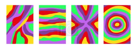 Illustration for Trendy psychedelic abstract set of bright acid backgrounds in retro style 60s, 70s. Vector illustration - Royalty Free Image