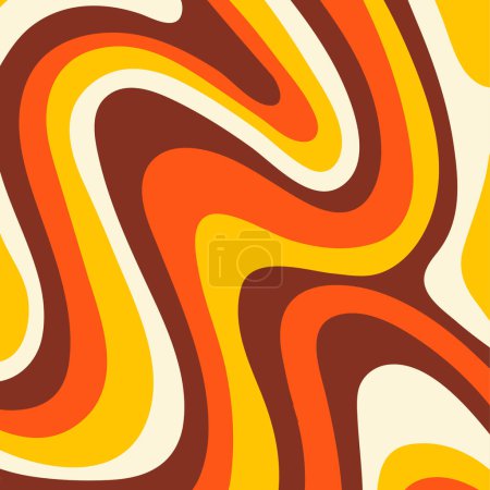 Abstrakter quadratischer Hintergrund mit bunten Wellen. Trendige Vektorillustration im Retro-Stil der 60er, 70er Jahre.