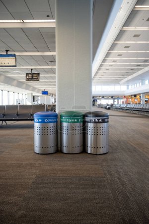 Photo for San Francisco, Dec 12, 2022. Recycling bins are diposed in the corridors near the gates inside San Francisco international Airport - Royalty Free Image