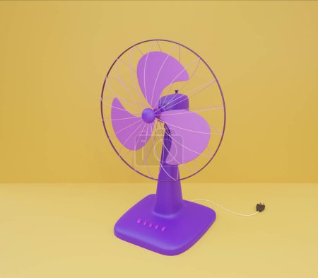 Téléchargez les photos : Eventail électrique violet 3D, objet réaliste, maquette 3D. Illustration de rendu 3D. - en image libre de droit