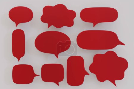 3d red speech bubble collection on transparenwhite background , sticker, label. 3D rendering illustration.