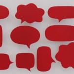 3d red speech bubble collection on transparenwhite background , sticker, label. 3D rendering illustration.