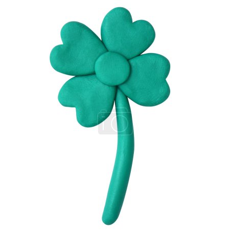 Green plasticine shamrock, Clover, 4 green heart-shaped. St. Patrick's Day symbol.