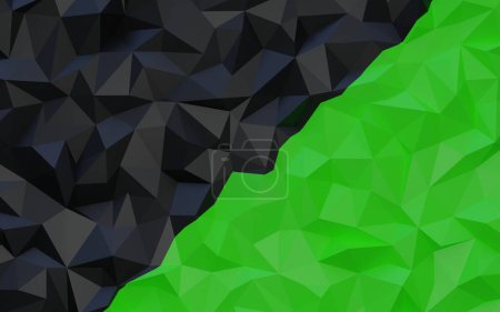 Téléchargez les photos : Abstrait fond de couleur vert géométrique et noir, polygone, motif bas poly. Illustration de rendu 3D. - en image libre de droit