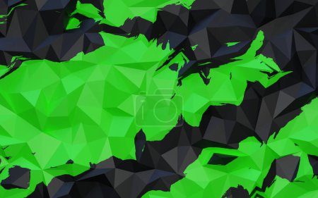 Abstract geometric green and black color background, polygon, low poly pattern. 3d render illustration.