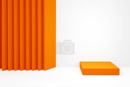 Photo for 3D abstract geometric orange and white background. Several rectangle shapes are stacked diagonally on the background that resembles a square room. 3D render illustration. - Royalty Free Image