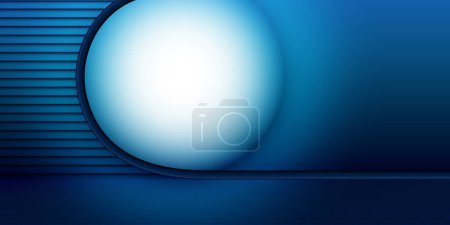 Abstrakter geometrischer weißer und blauer Hintergrund mit geometrischer runder Form, futuristisches Licht. Vektorillustration.