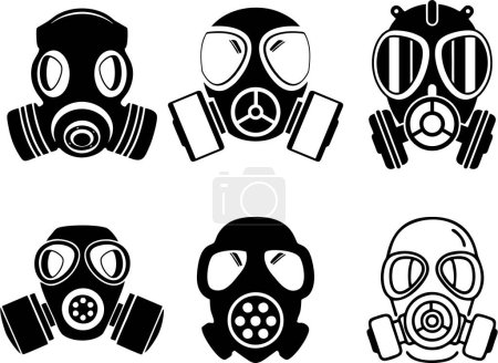 Téléchargez les photos : Ensemble de masque à gaz noir isolé sur blanc. - en image libre de droit
