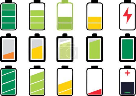 Téléchargez les photos : Icônes de batterie réglées. charge de batterie. - en image libre de droit