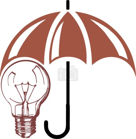 Téléchargez les photos : Parapluie et icône ampoule. Illustration isolée sur blanc. - en image libre de droit