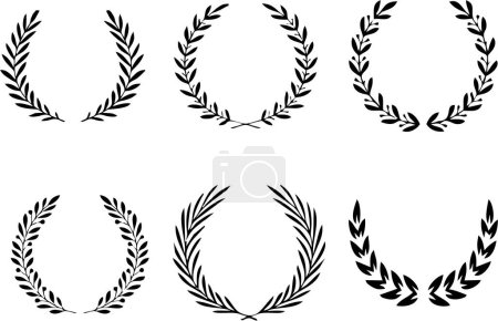 Photo for High resolution silhouette of circular laurel wreaths depicting award, achievement., circular foliate laurels branches.Design help for award logo, winner round emblem. - Royalty Free Image