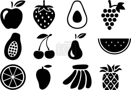 Téléchargez les photos : Collection d'icônes de fruits en haute résolution HD. Pomme, banane, cerise, raisin, orange, pastèque, mangue, symboles d'ananas. - en image libre de droit