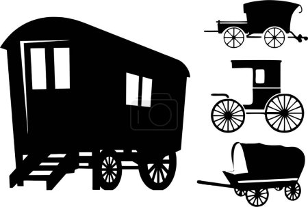 Téléchargez les photos : Caravane Gitane, icônes Gitane Wagon, concept traditionnel ancien et classique Silhouette en haute résolution. - en image libre de droit